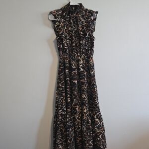 Steve Madden Anna Sleeveless Chiffon Ruffle Dress W/ Animal Print, Medium